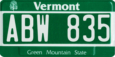 VT license plate ABW835