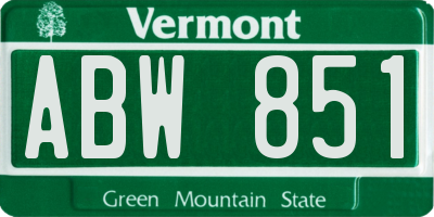 VT license plate ABW851