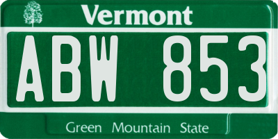 VT license plate ABW853