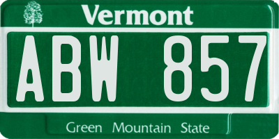 VT license plate ABW857