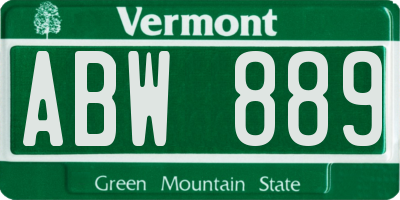 VT license plate ABW889