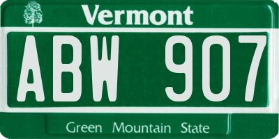 VT license plate ABW907