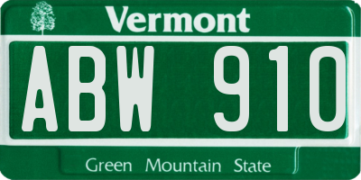 VT license plate ABW910