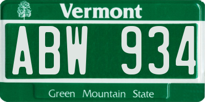 VT license plate ABW934