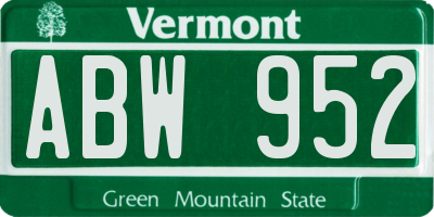 VT license plate ABW952