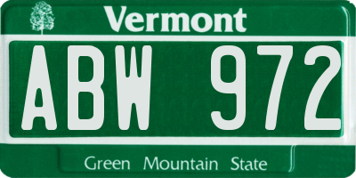 VT license plate ABW972
