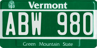 VT license plate ABW980