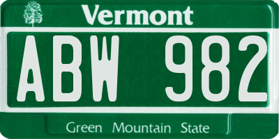 VT license plate ABW982