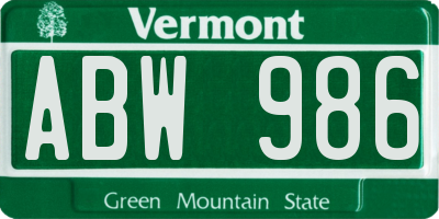 VT license plate ABW986