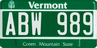 VT license plate ABW989