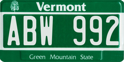 VT license plate ABW992