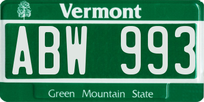 VT license plate ABW993