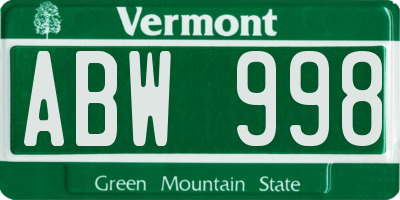 VT license plate ABW998