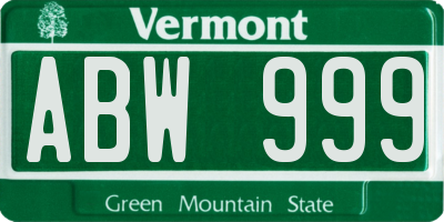 VT license plate ABW999
