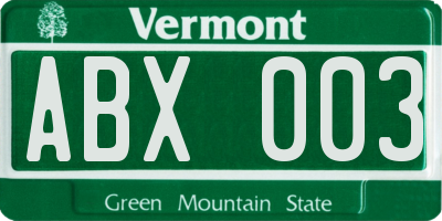 VT license plate ABX003