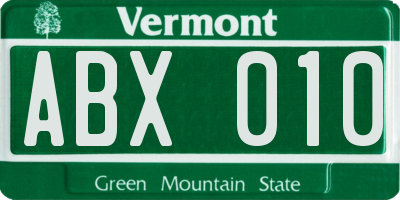 VT license plate ABX010