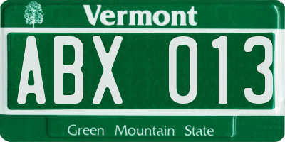 VT license plate ABX013