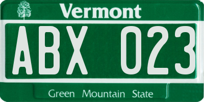 VT license plate ABX023