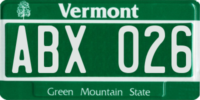 VT license plate ABX026