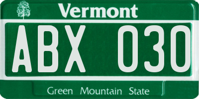 VT license plate ABX030