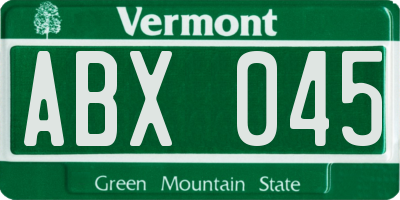 VT license plate ABX045
