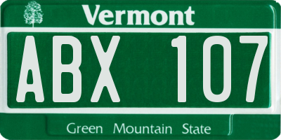 VT license plate ABX107