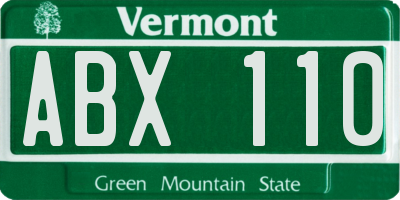 VT license plate ABX110