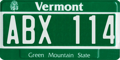 VT license plate ABX114