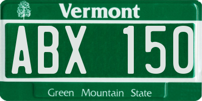 VT license plate ABX150