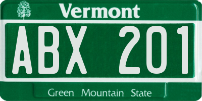 VT license plate ABX201