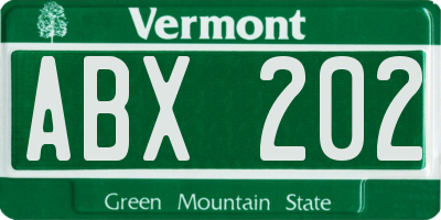 VT license plate ABX202