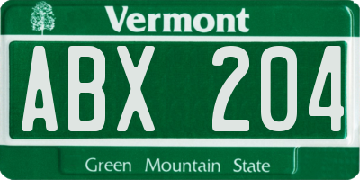 VT license plate ABX204