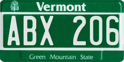 VT license plate ABX206
