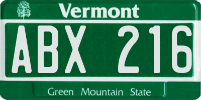 VT license plate ABX216