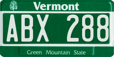 VT license plate ABX288