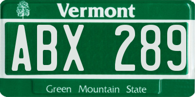 VT license plate ABX289