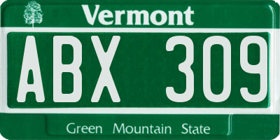 VT license plate ABX309