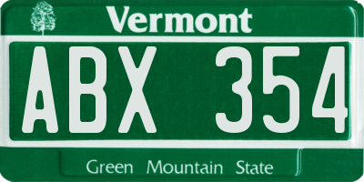 VT license plate ABX354