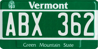 VT license plate ABX362