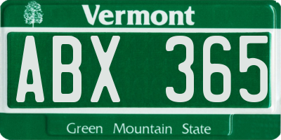 VT license plate ABX365