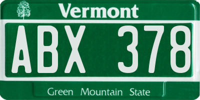 VT license plate ABX378