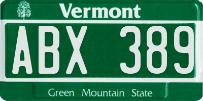 VT license plate ABX389