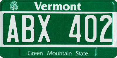 VT license plate ABX402