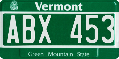 VT license plate ABX453