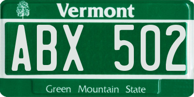VT license plate ABX502