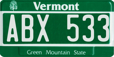 VT license plate ABX533