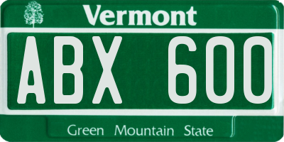 VT license plate ABX600