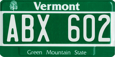 VT license plate ABX602