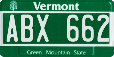 VT license plate ABX662