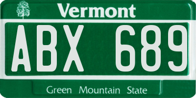 VT license plate ABX689